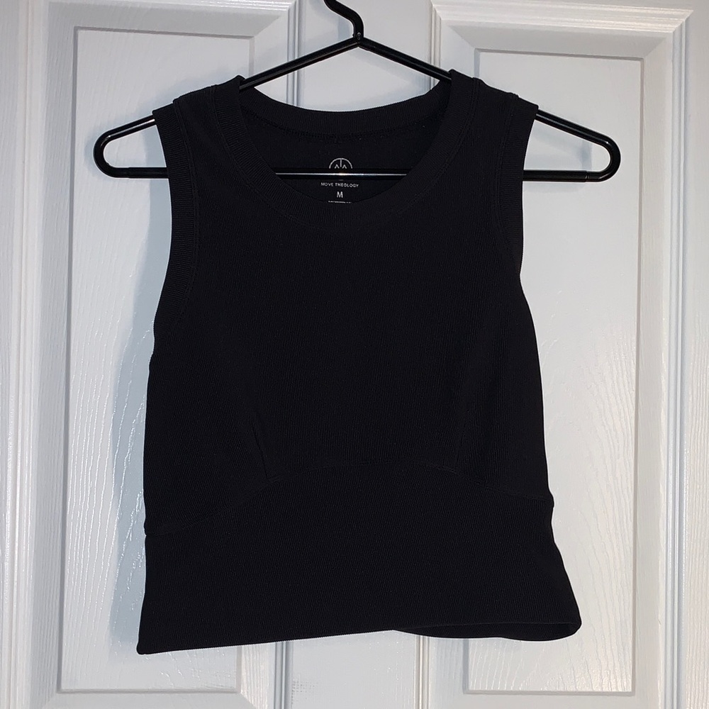 Black Ribbed Tank with Fitted Silhouette & Twist Back